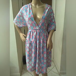 NWT SIMPLY SOUTHERN V-Neck Shell Print Dress ( 7 AVAILABLE) V BACK W/ TASSEL TIE